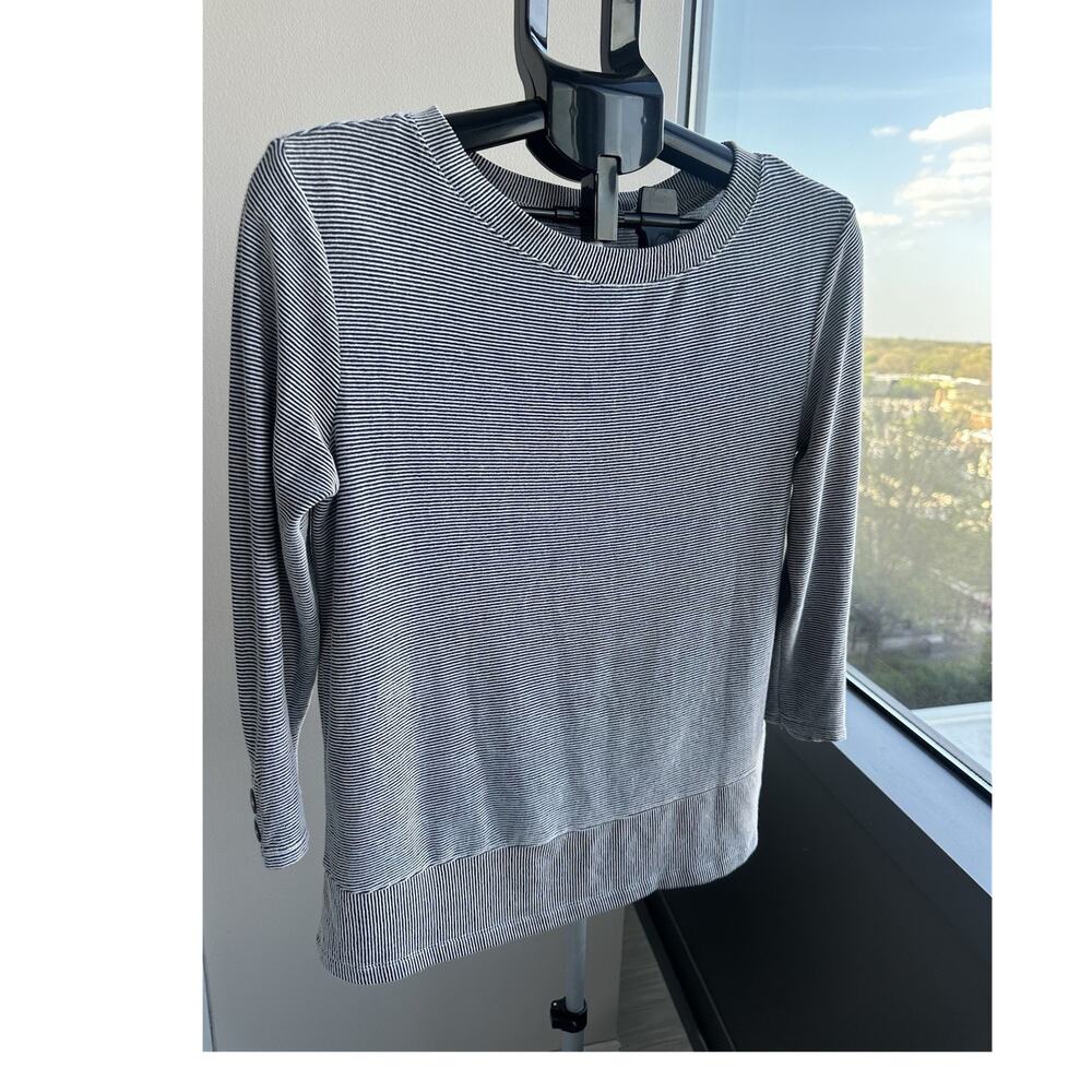Christian Siriano NY Blue White Striped Knit Pullover Sweater Crew Neck S